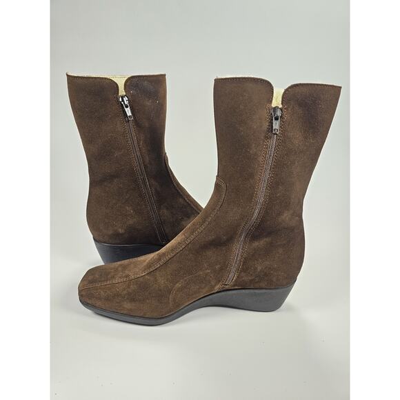 La Canadienne Elena Waterproof Wedge Bootie Shearling Lined Brown 7.5M - Picture 4 of 6